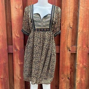 Rapsoia Babydoll Tie Waist Sequin Embroidered Print Flare Mini Dress Size M
